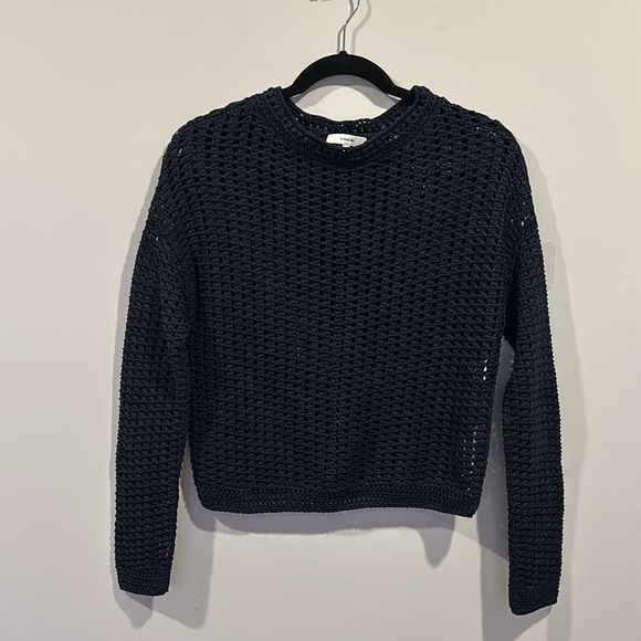 VINCE Crochet Crewneck Cotton Sweater - Navy - Picture 11 of 12